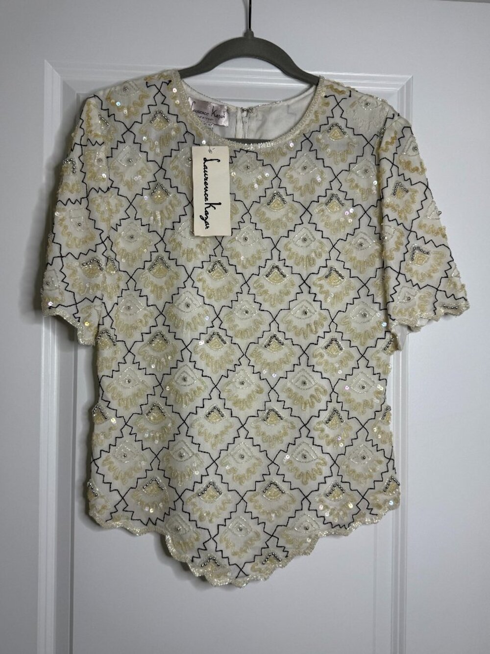 Vintage NOS (w/tags) Laurence Kazar Beaded Pullover Top Cream Holiday SZ: L